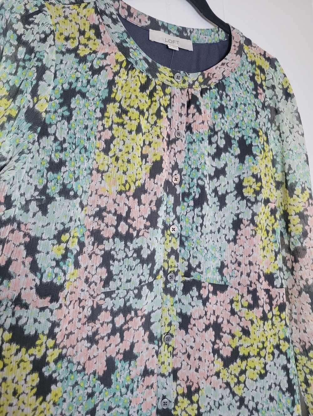 NWT Loft Ann Taylor Garden Floral Chiffon Button Down Midi Dress Long Sleeve 10 - Picture 6 of 12